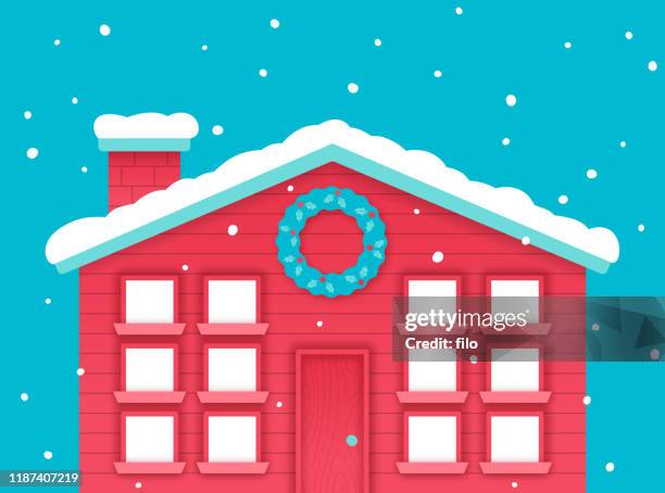 happy holidays winter christmas house - the twelve days of christmas stock illustrations