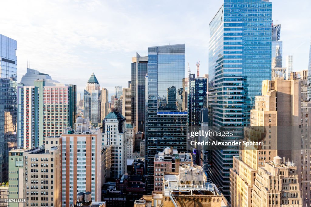 Aerial view of skyscrapers in New York City, USA