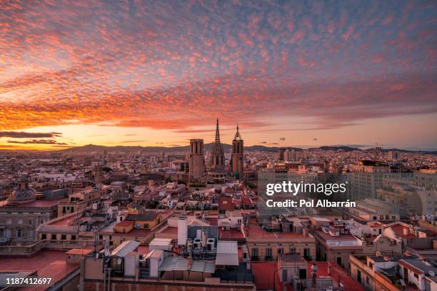 barcelona cathedral at sunset - barcelona skyline stock pictures, royalty-free photos & images