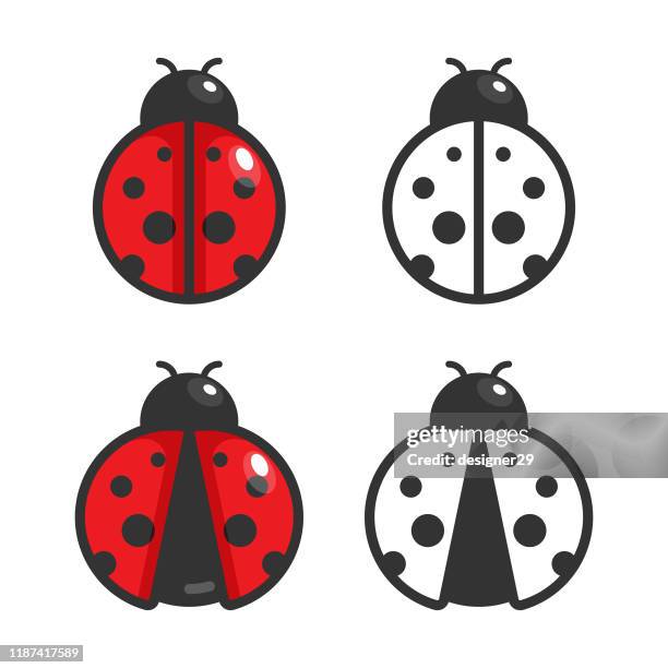 ilustraciones, imágenes clip art, dibujos animados e iconos de stock de diseño vectorial de icono de mariquita. - ladybird