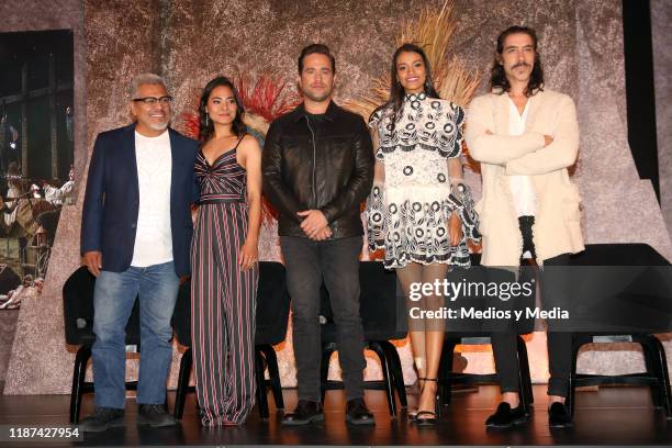 Dagoberto Gama, Mabel Cadena, Michel Brown, Ishbel Bautista and Óscar Jaenada pose for photos during 'Hernan' TV Series Press Conference at Four...