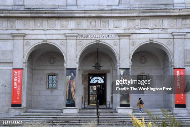 Red banners signify the Smithsonian's Freer/Sackler museum's s rebranding to the National Museum of Asian Art December 03, 2019 in Washington, DC.