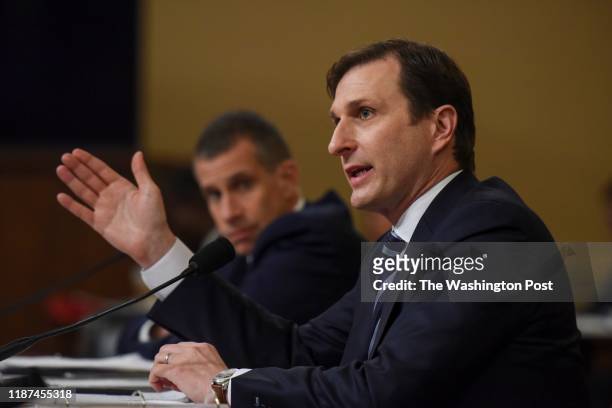Steve Castor, L, counsel for House Republicans, and Democratic counsel Daniel Goldman answer questions as the House Judiciary Committee convenes for...