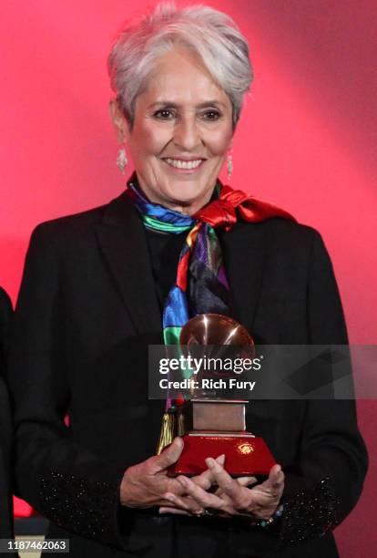 Joan Baez accepts a Lifetime Achievement Award during the 2019 Latin Grammy Special Merit Awards on November 13, 2019 in Las Vegas, Nevada.