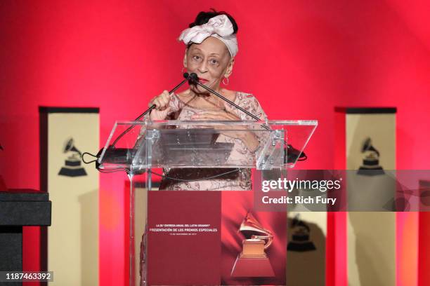 Omara Portuondo accepts a Lifetime Achievement Award during the 2019 Latin Grammy Special Merit Awards on November 13, 2019 in Las Vegas, Nevada.