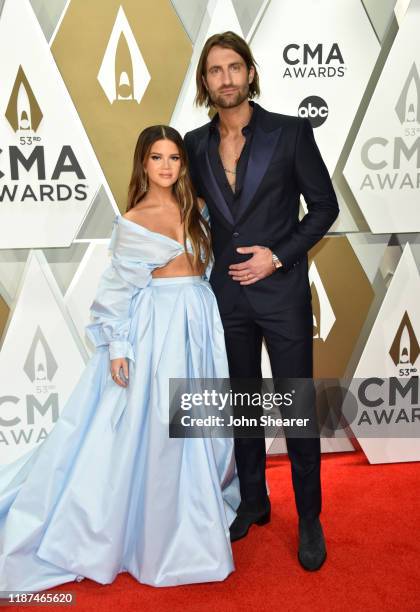 Maren Morris and Ryan Hurd attend the 53rd annual CMA Awards at the Music City Center on November 13, 2019 in Nashville, Tennessee.