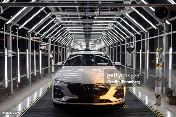 Vinfast Lux A2.0 sedan sits ready for a test drive at the automaker's factory in Haiphong, Vietnam, on Wednesday, Dec. 4, 2019. Vingroup JSC Chairman...