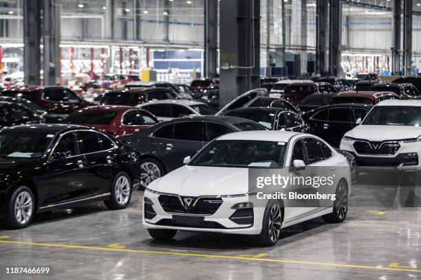 Vinfast Lux A2.0 sedans sits at the automaker's factory in Haiphong, Vietnam, on Wednesday, Dec. 4, 2019. Vingroup JSC Chairman Vuong, the...