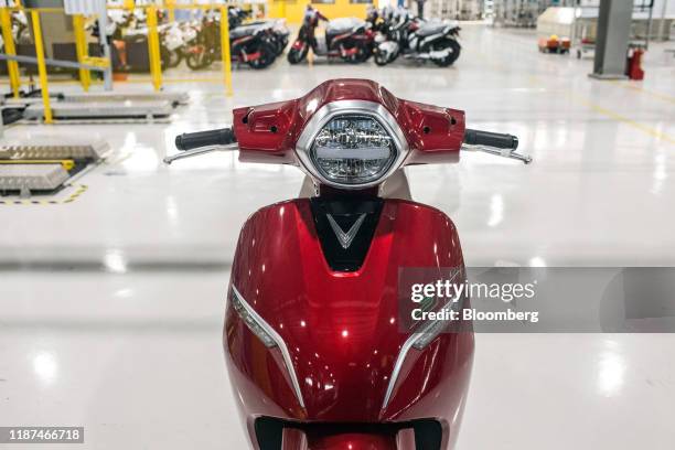 Vinfast Klara electric scooter sits at the automaker's factory in Haiphong, Vietnam, on Wednesday, Dec. 4, 2019. Vingroup JSC Chairman Vuong, the...