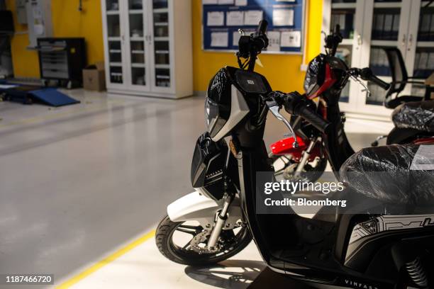 Vinfast Ludo electric scooters sit ready for a final inspection at the automaker's factory in Haiphong, Vietnam, on Wednesday, Dec. 4, 2019. Vingroup...