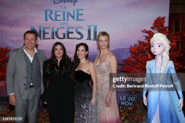 Voice of Olaf : Dany Boon, voice of Anna : Emmylou Homs, voice of Elsa : Charlotte Hervieux and voice of Queen Iduna : Prisca Demarez attend the...