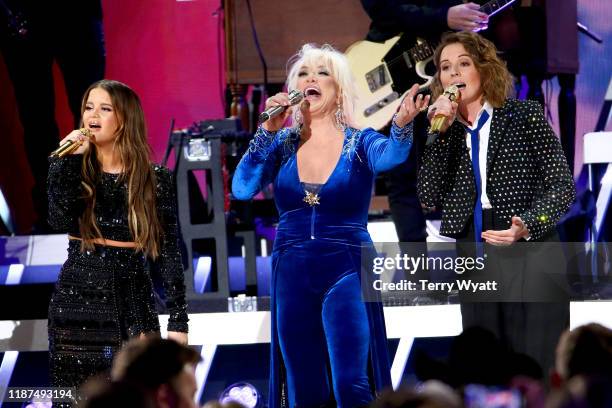 Maren Morris, Tanya Tucker and Brandi Carlile perform onstage during the 53rd annual CMA Awards at the Bridgestone Arena on November 13, 2019 in...