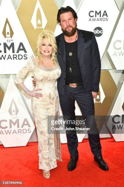 Dolly Parton and Zach Williams attends the 53rd annual CMA Awards at the Music City Center on November 13, 2019 in Nashville, Tennessee.