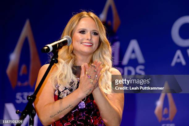 Miranda Lambert speaks in the press room of the 53rd annual CMA Awards at the Bridgestone Arena on November 13, 2019 in Nashville, Tennessee.