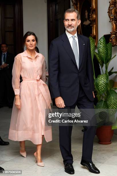 King Felipe VI of Spain and Queen Letizia of Spain attend a reception at the Spanish Embassy on November 13, 2019 in La Havana, Cuba. King Felipe VI...