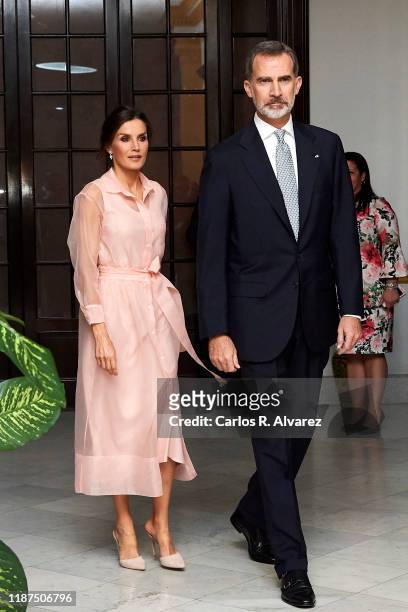 King Felipe VI of Spain and Queen Letizia of Spain attend a reception at the Spanish Embassy on November 13, 2019 in La Havana, Cuba. King Felipe VI...
