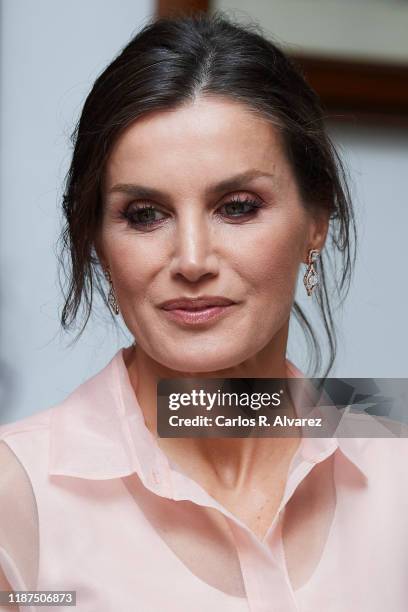 Queen Letizia of Spain attends a reception at the Spanish Embassy on November 13, 2019 in La Havana, Cuba. King Felipe VI of Spain and Queen Letizia...