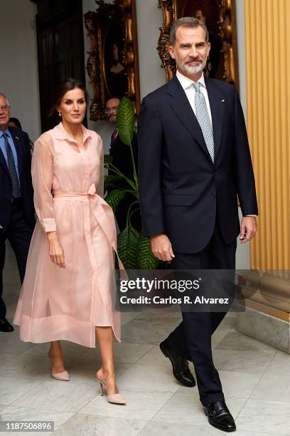 King Felipe VI of Spain and Queen Letizia of Spain attend a reception at the Spanish Embassy on November 13, 2019 in La Havana, Cuba. King Felipe VI...