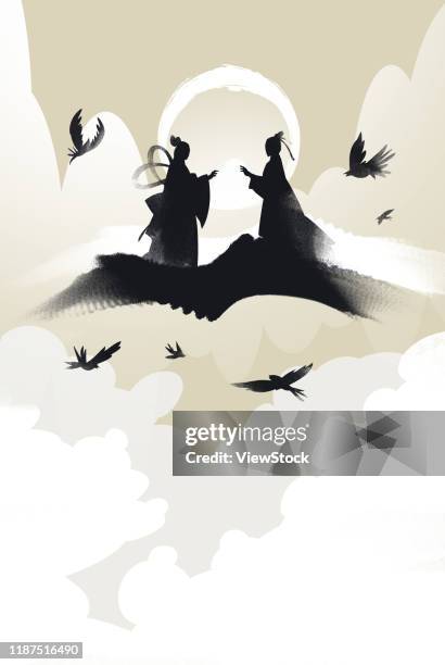 china's chinese valentine's day - european magpie stock illustrations