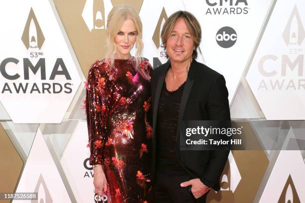 Nicole Kidman and Keith Urban attend the 53nd annual CMA Awards at Bridgestone Arena on November 13, 2019 in Nashville, Tennessee.