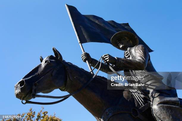 The Spirit Rider statue stands outside of the Sherman E. Smith training center as an icon of the Oklahoma State Cowboys on November 2, 2019 at Boone...