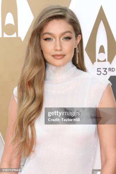 Gigi Hadid attends the 53nd annual CMA Awards at Bridgestone Arena on November 13, 2019 in Nashville, Tennessee.