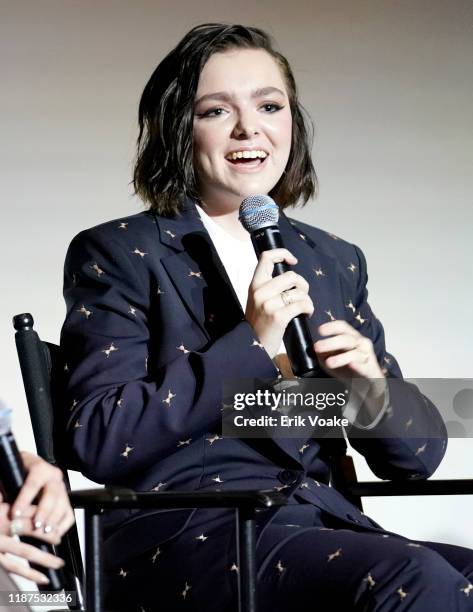 Elsie Fisher speaks onstage at the 2019 Hulu "Scene and Heard" SAG Event at Pacific Design Center on November 13, 2019 in West Hollywood, California.