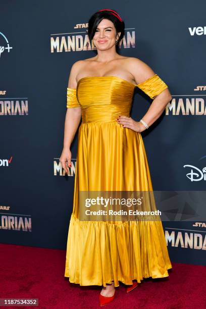 Gina Carano attends the Premiere of Disney+'s "The Mandalorian" at El Capitan Theatre on November 13, 2019 in Los Angeles, California.