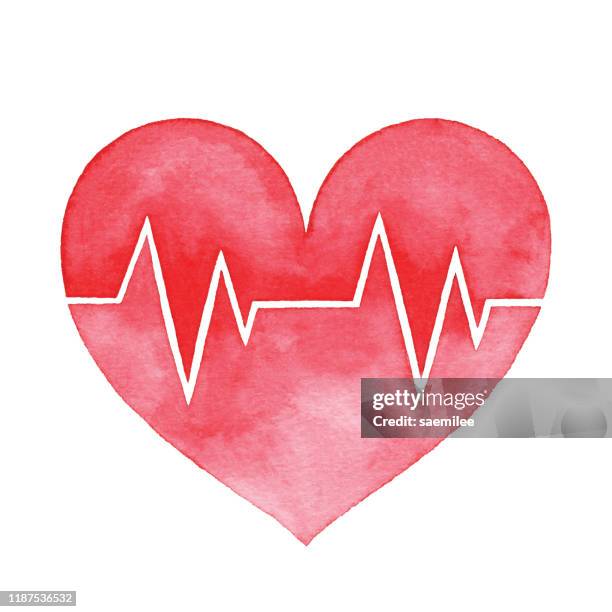 watercolor red heart and heart pulse - rhythm stock illustrations