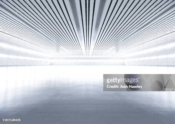 futuristic empty room, 3d rendering - hangar stockfoto's en -beelden