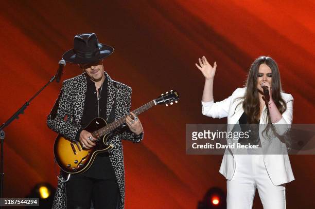 Jesse & Joy perform onstage during the Latin Recording Academy's 2019 Person of the Year gala honoring Juanes at the Premier Ballroom at MGM Grand...