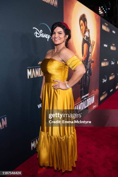 Gina Carano attends the premiere of Disney+'s 'The Mandalorian' at El Capitan Theatre on November 13, 2019 in Los Angeles, California.
