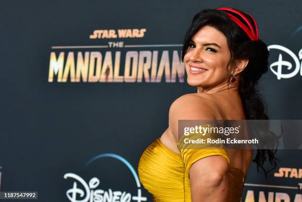Gina Carano attends the premiere of Disney+'s "The Mandalorian" at El Capitan Theatre on November 13, 2019 in Los Angeles, California.