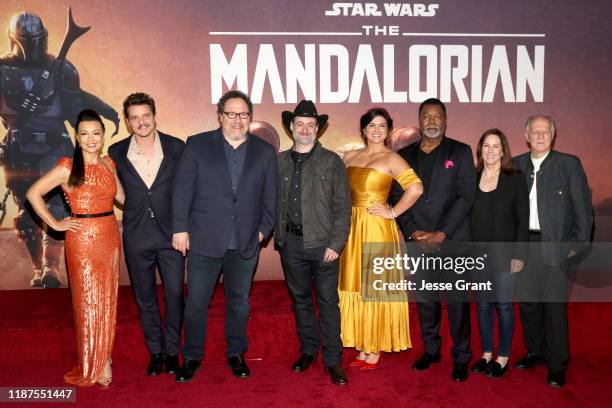 Ming-Na Wen, Pedro Pascal, Showrunner/executive producer Jon Favreau, Executive producer/director Dave Filoni, Gina Carano, Carl Weathers, Executive...