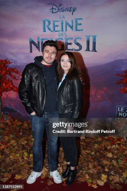 Julien "Siphano" and Clemance attend the "Frozen 2 - La Reine Des Neiges 2" Paris Gala Screening at Cinema Le Grand Rex on November 13, 2019 in...