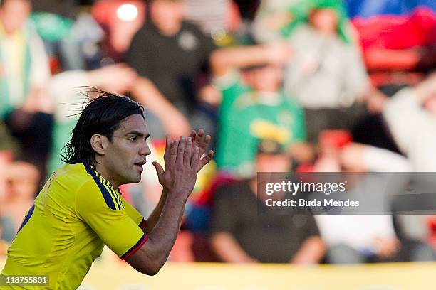 Radamel Falcao Garcia of Colombia during a match as part of Group A of Copa America 2011 at Brigadier Estanislao Lopez Stadium on July 10, 2011 in...