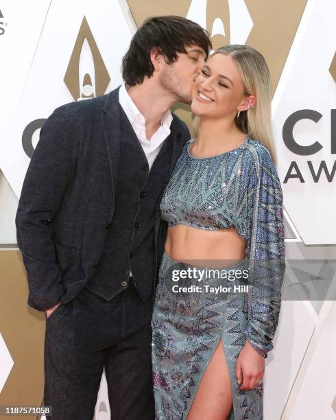 Morgan Evans and Kelsea Ballerini attend the 53nd annual CMA Awards at Bridgestone Arena on November 13, 2019 in Nashville, Tennessee.