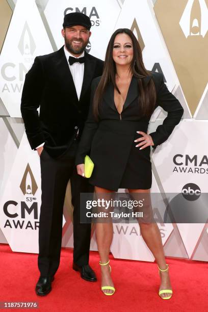 Jay Barker and Sara Evans attend the 53nd annual CMA Awards at Bridgestone Arena on November 13, 2019 in Nashville, Tennessee.