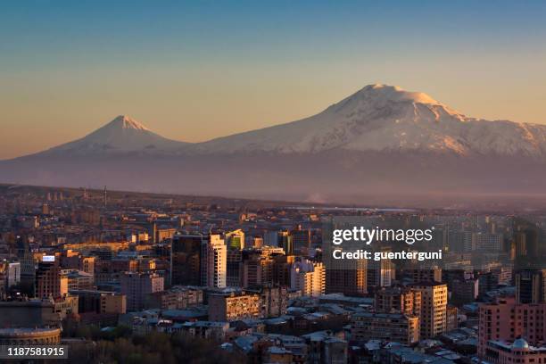 yerevan, capital of armenia in front of mt. ararat - the capital of the armenian city stock pictures, royalty-free photos & images
