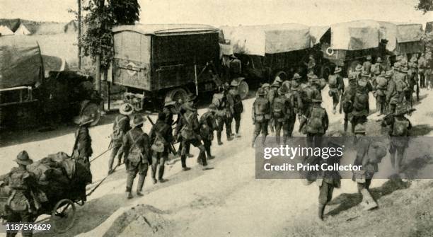 Troops on the Western Front, First World War, circa 1916, . 'New Zealand in the Great Advance: Dominion troops on the road to the trenches'. From...