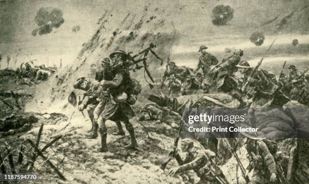 The Pipers at Longueval: how the Highlanders were led into battle on July 14, 1916', First World War, . Scots pipers of the 9th Division leading the...
