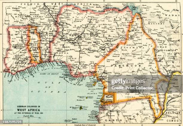 German Colonies in West Africa at the Outbreak of War, 1914', . Map of African territory occupied by European powers at the start of the First World...