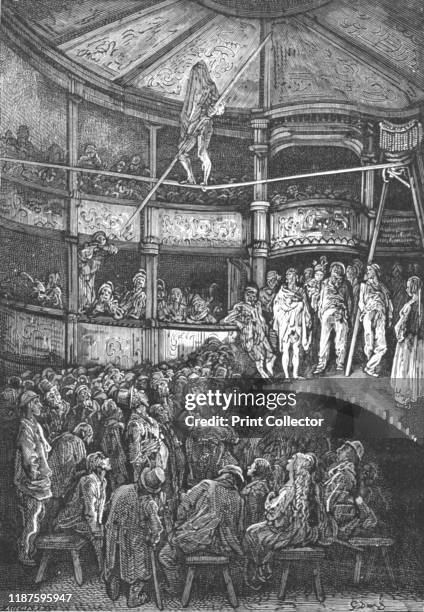 Blondin at Shoreditch', 1872. Charles Blondin French acrobat, walks the tightrope in Shoreditch. From, "LONDON. A Pilgrimage" by Gustave Dore and...