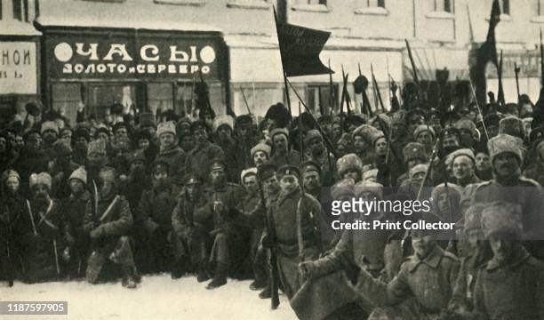 Russian soldiers in Petrograd, First World War . 'Revolutionary Days...: Insurgent troops on their way to the Duma'. The Duma was the...
