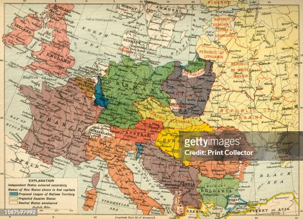 The Partition of Europe under Treaties of Paris, June 1919', . 'Independent States coloured separately; Names of New States shown in Red capitals;...