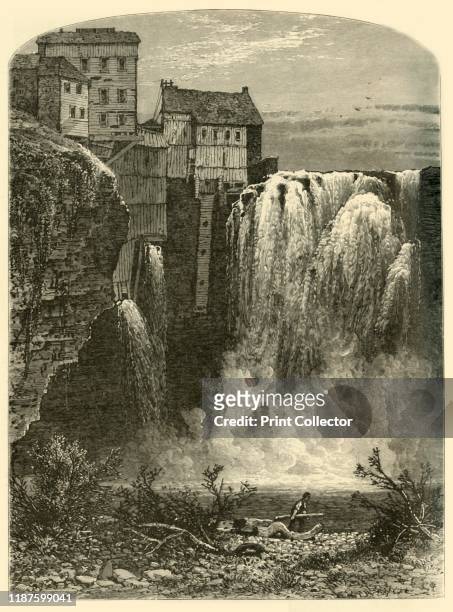 East Side, Upper Falls of the Genesee', 1874. Waterfalls on the Genesee River at Rochester, New York State, USA. The '...Upper Falls...are ninety-six...