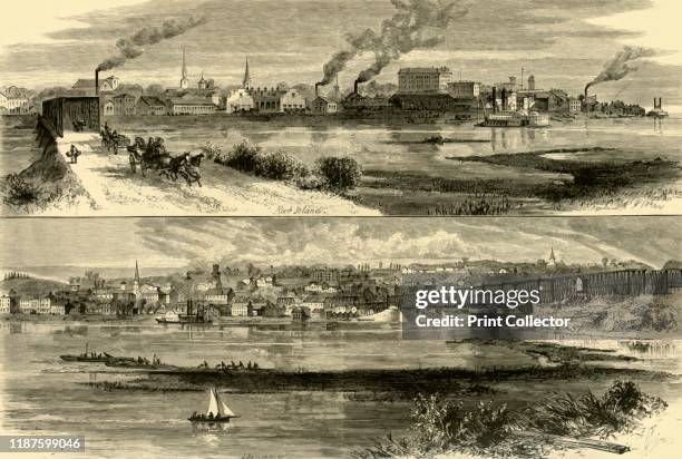 Rock Island, Illinois.- Davenport, Iowa', 1874. Cities on the banks of the Mississippi, USA. 'On the eastern bank, in Illinois, is the city of Rock...