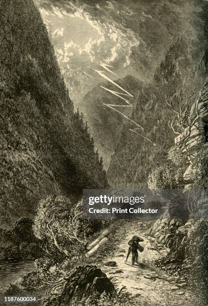 Sinking Run, Above Tyrone', 1874. Lightning on the Juniata River, Pennsylvania, USA. 'Thunder-storms are of daily occurrence up in these heights, and...