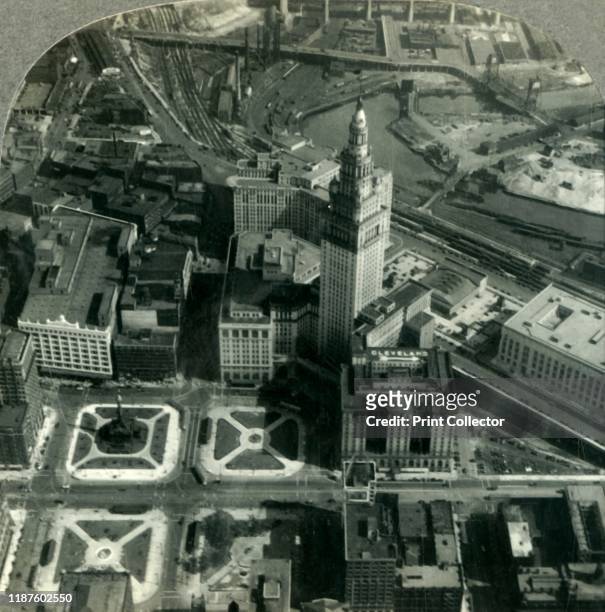 An Air View of Downtown Cleveland - the Public Square, the Terminal Tower and the Winding Cuyahoga', circa 1930s. Terminal Tower built 1926-1930 on...