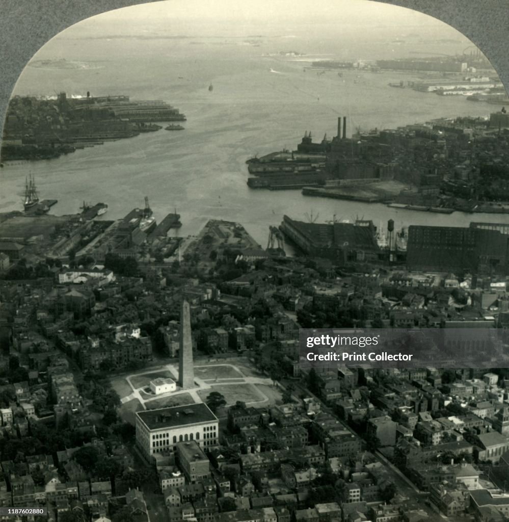 Bunker Hill Monument And Boston Harbor From The Air